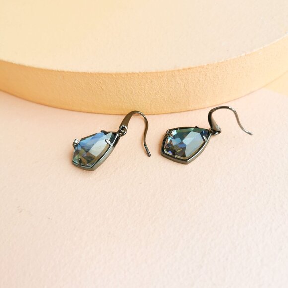 Alicia Bonnie - Miley Light Gray Dichroic Glass Gunmetal Black Drop Earrings - N - Picture 3 of 4
